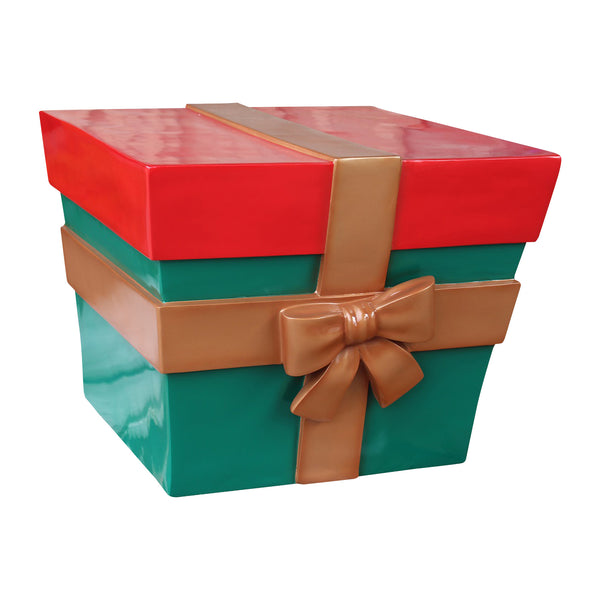 Large 80cm Red and Green Christmas Parcel with Gold Ribbon Display Prop