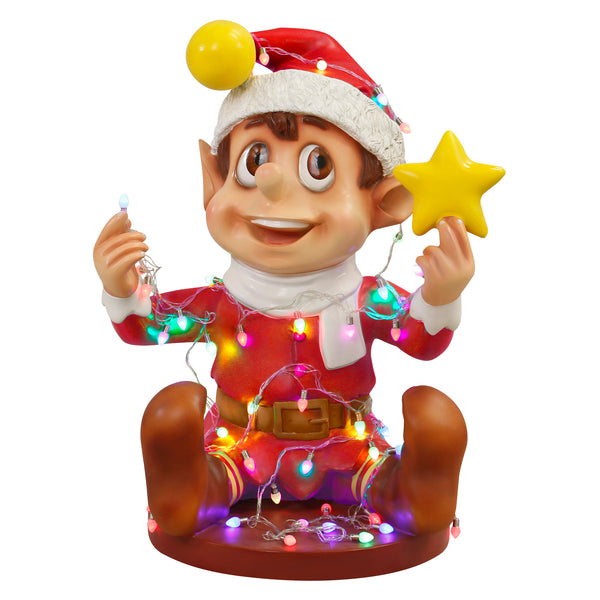 Naughty Christmas Elf Playing With Multicoloured Lights in Red Outfit Display Prop