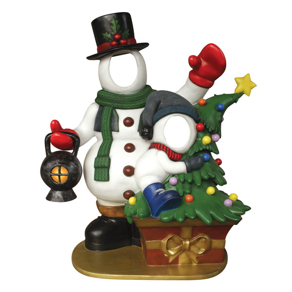 Snowman & Snowkid With Christmas Tree Photo Opportunity Prop