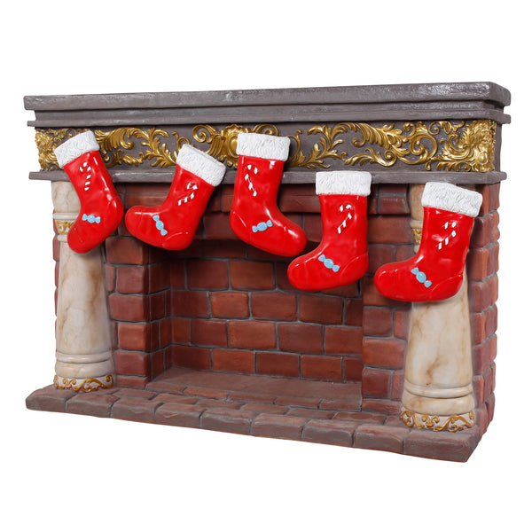1.65m Realistic Christmas Fireplace with Festive Stockings Display Prop