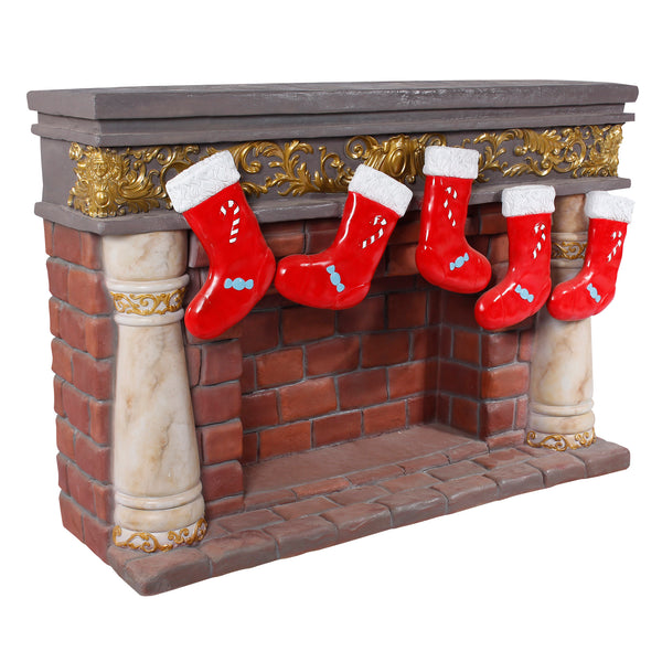 1.65m Realistic Christmas Fireplace with Festive Stockings Display Prop