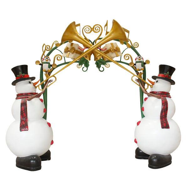 3.25m Giant Lifesize Festive Trumpeting Snowmen Commercial Christmas Archway Entrance Display Prop