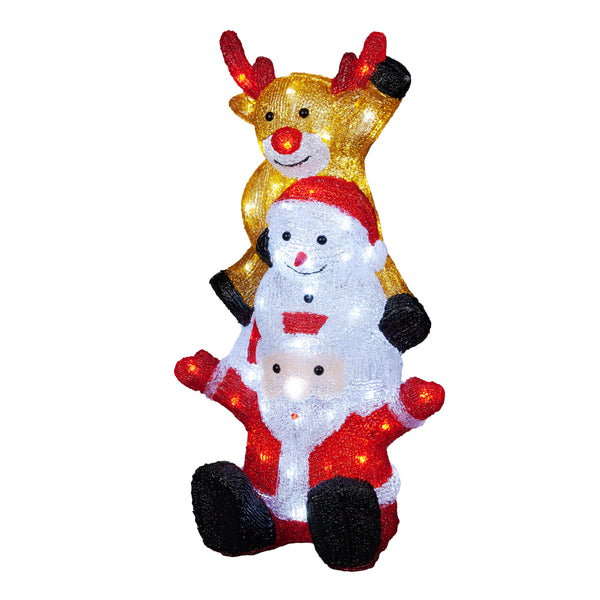 Santa Snowman and Reindeer Stacked Outdoor LED Lit Christmas Acrylic