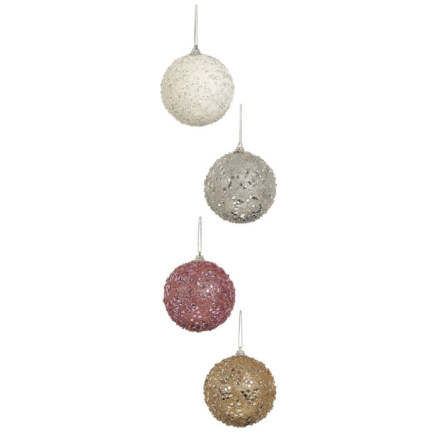 Set of 4 Sequin Bauble Rose Gold and Silver Mix Tree Decorations