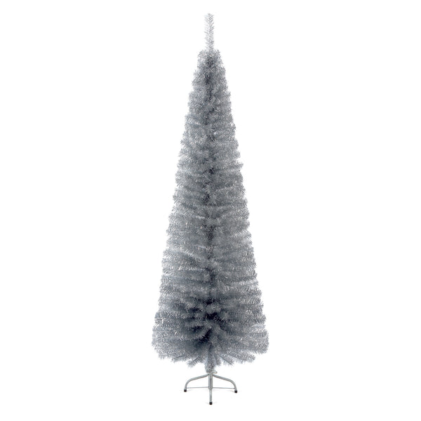 6.6ft Silver Tinsel Pencil Pine Artificial Christmas Tree