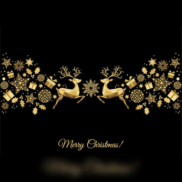 Black Back-Drop with Gold Reindeer & Merry Christmas Writing Printed Outdoor PVC Banner 2.4m x 4m