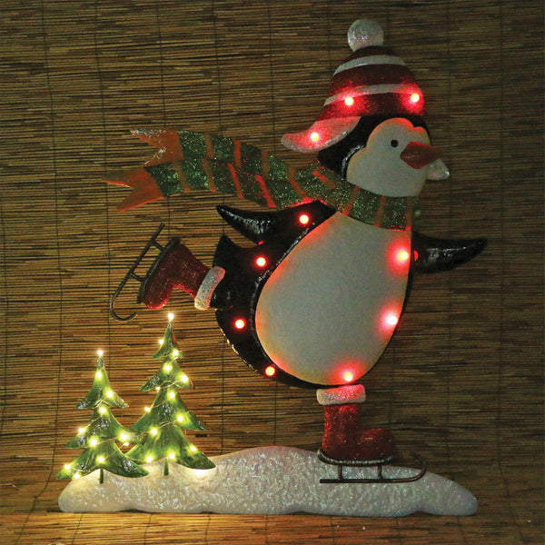 97cm LED Lit Ice Skating Penguin Commercial Christmas Display Prop