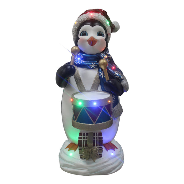 93cm Fun Penguin Playing Drum with Multicoloured LED Lights Display Prop