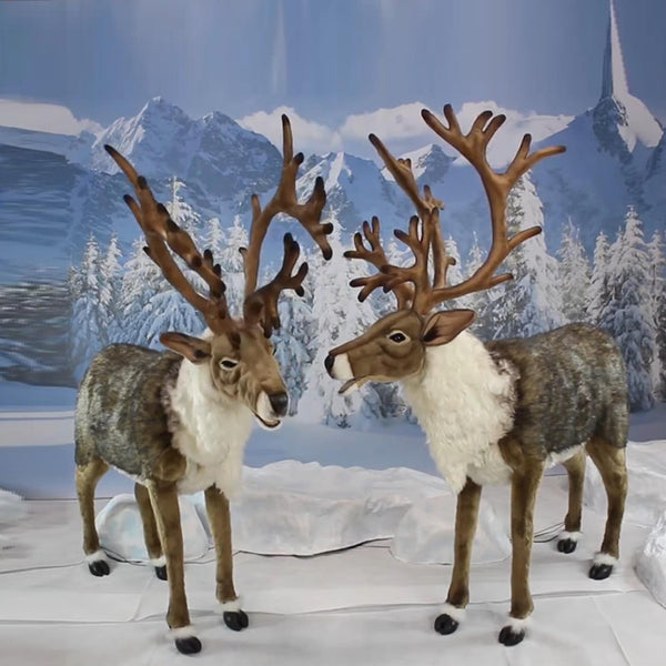 Set of 2 Full Size Animated Talking Duet Singing Nordic Christmas Reindeer
