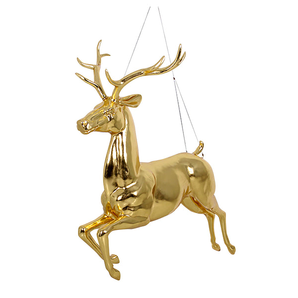 1.4m Hanging Galloping Reindeer With Shiny Metallic Gold Finish