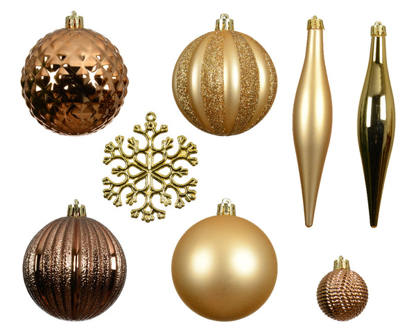 Set of 46 Gold Shatterproof Christmas Tree Baubles with Hangers