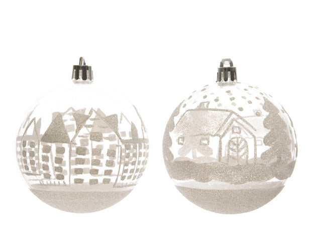 Tray of 12 Shatterproof Transparent White Christmas Tree Baubles