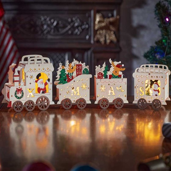 InLit Santa's Express Wooden Train Christmas Scene