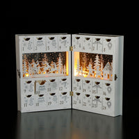 Lit White Wooden Scene Book Christmas Advent Calendar - 2