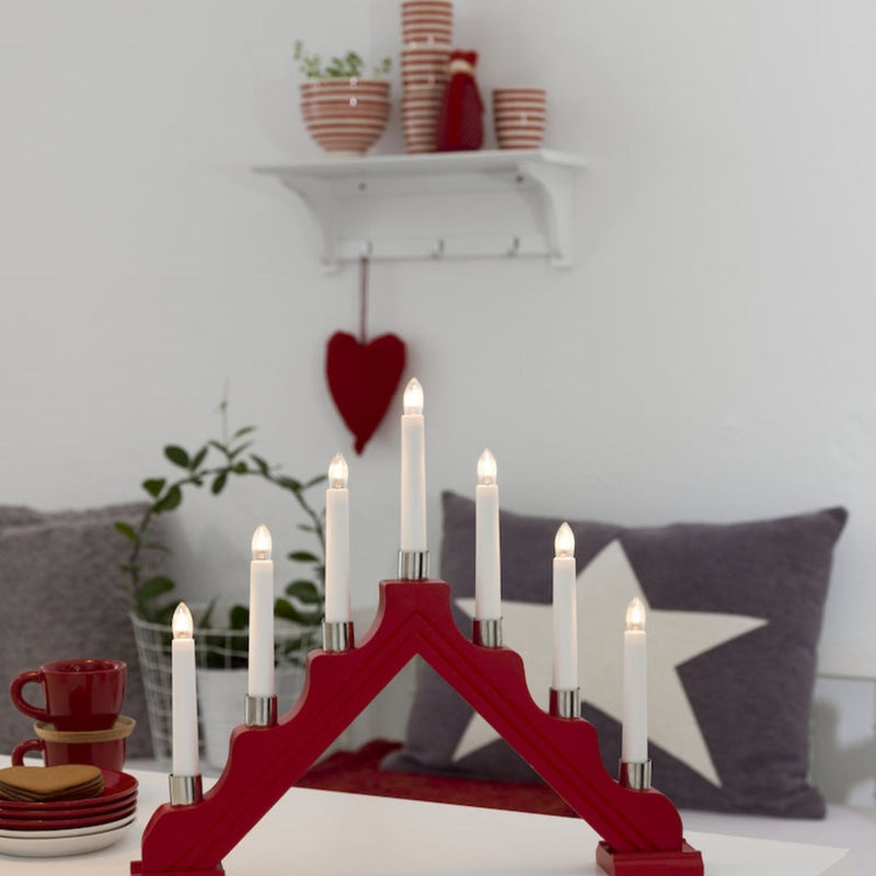 Classic Red Traditional Window Christmas Candle Bridge with Decorative Rings