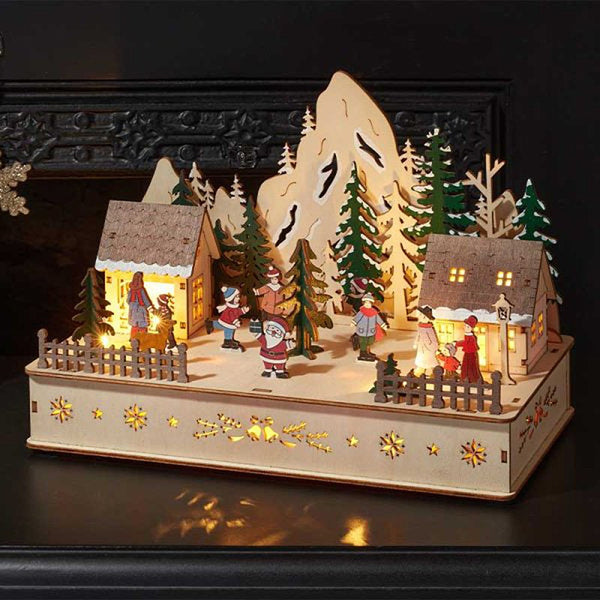 InLit Santa's Woodland Village Christmas Scene