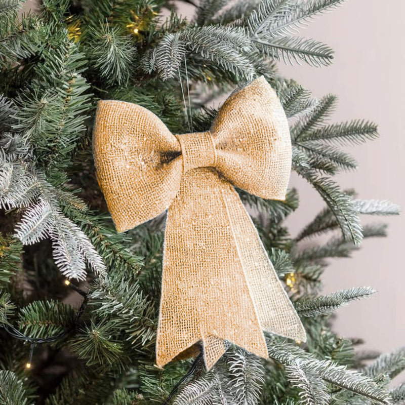14cm Small Gold Glitter Bow Christmas Tree Decoration