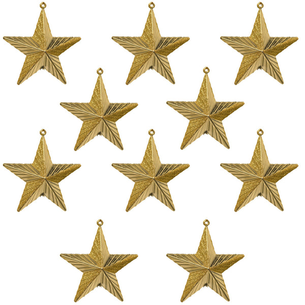 Pack of 10 Gold Glitter Shatterproof Christmas Tree Star Decoration