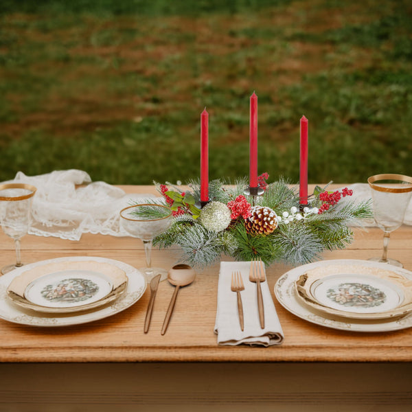 70cm Natural Pine Cone and Berry Candle Christmas Table Centrepiece