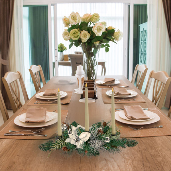 60cm White Poinsettia Christmas Table Centrepiece