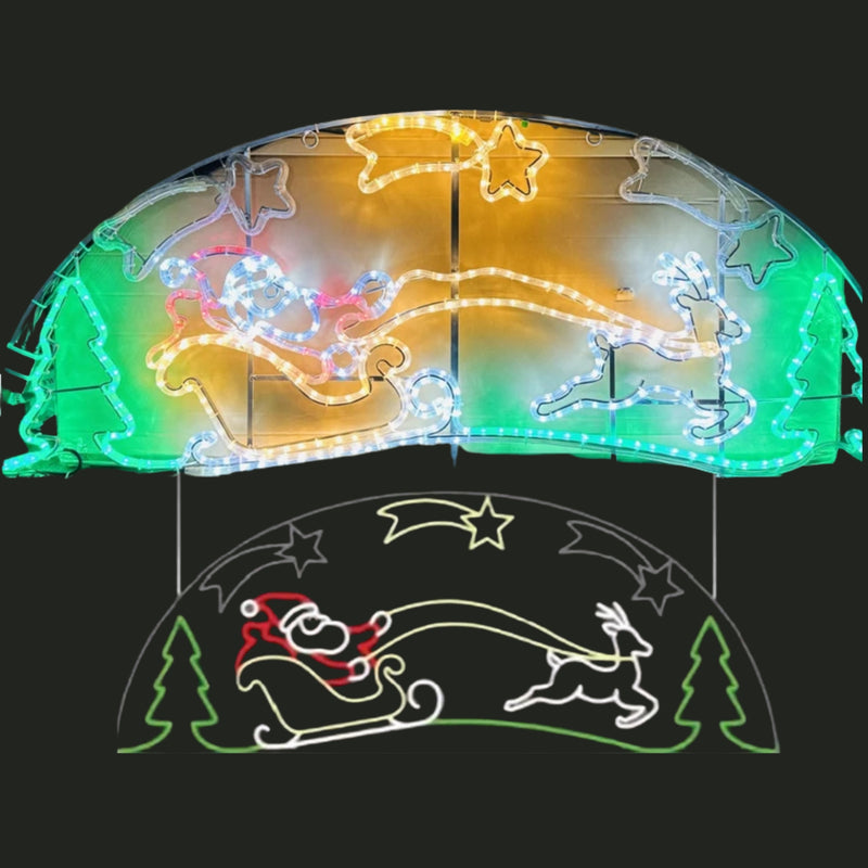 6ft Santa with Sleigh Reindeer and Shooting Stars Animated Christmas Neon Rope Light Display