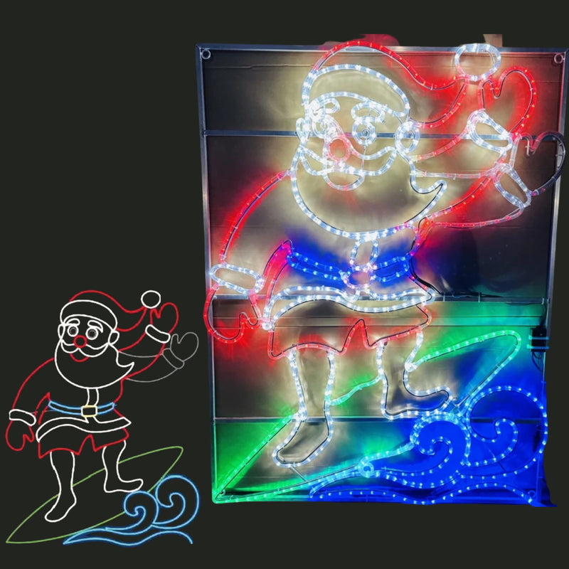 1.5m Waving Santa on Surf Board Animated Christmas Neon Rope Light Display