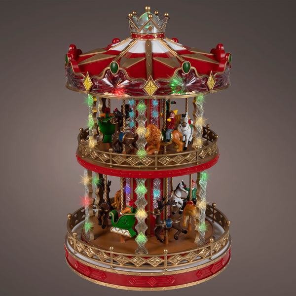 52cm Lumineo Christmas Carousel Fun Fair Scene with 50 Cool White LEDs