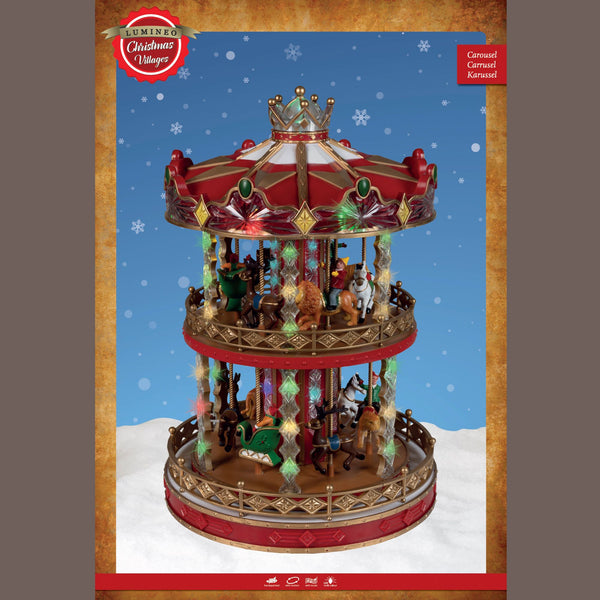 52cm Lumineo Christmas Carousel Fun Fair Scene with 50 Cool White LEDs