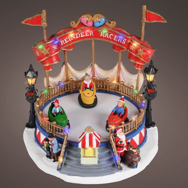 25cm Reindeer Racers Dodgems LED Christmas Fun Fair Scene