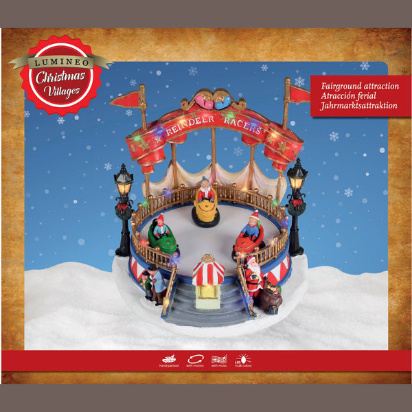 25cm Reindeer Racers Dodgems LED Christmas Fun Fair Scene