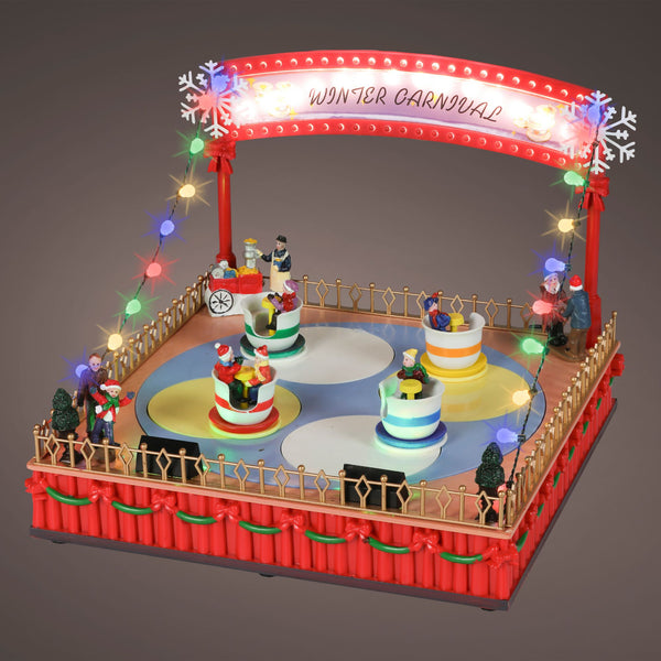 28cm Charming Spinning Teacups Carnival LED Christmas Fun Fair Scene