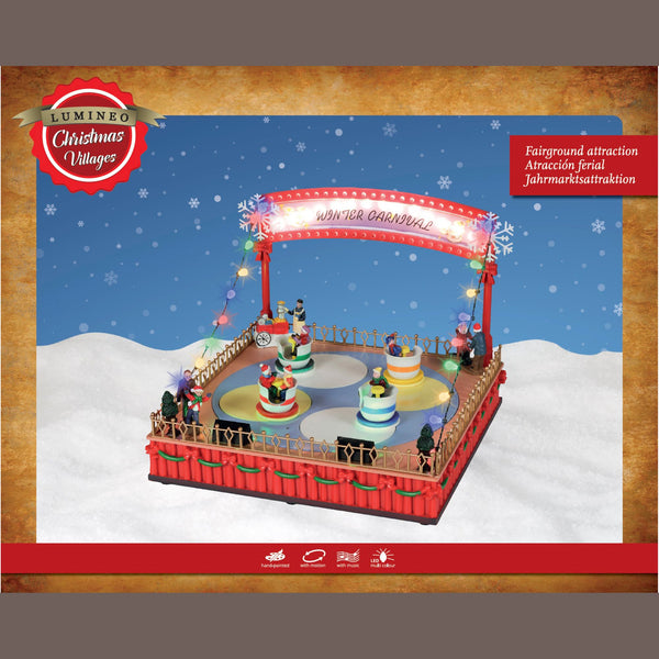 28cm Charming Spinning Teacups Carnival LED Christmas Fun Fair Scene