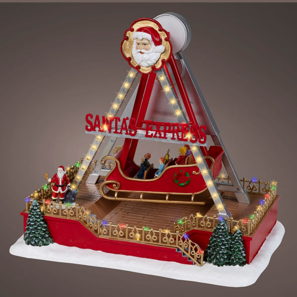 32cm Swinging Santa Sleigh LED Christmas Fun Fair Scene