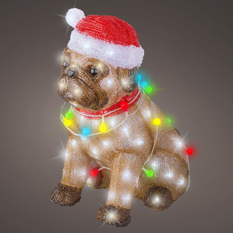 42cm Pug with Fairy Lights and Santa Hat LED Christmas Acrylic Figure