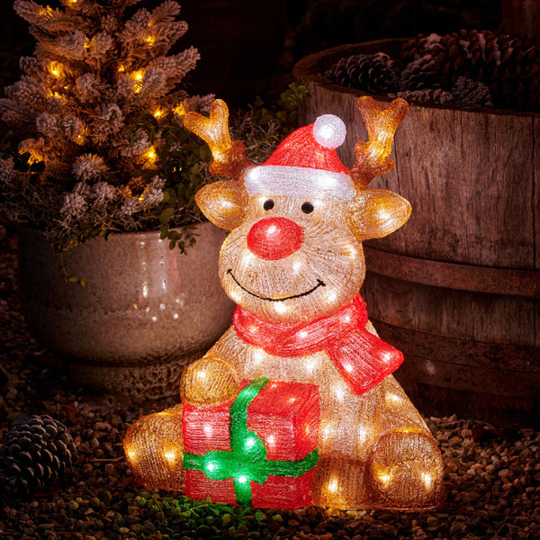 45cm Rudolph the Reindeer with Santa Hat LED Christmas Acrylic