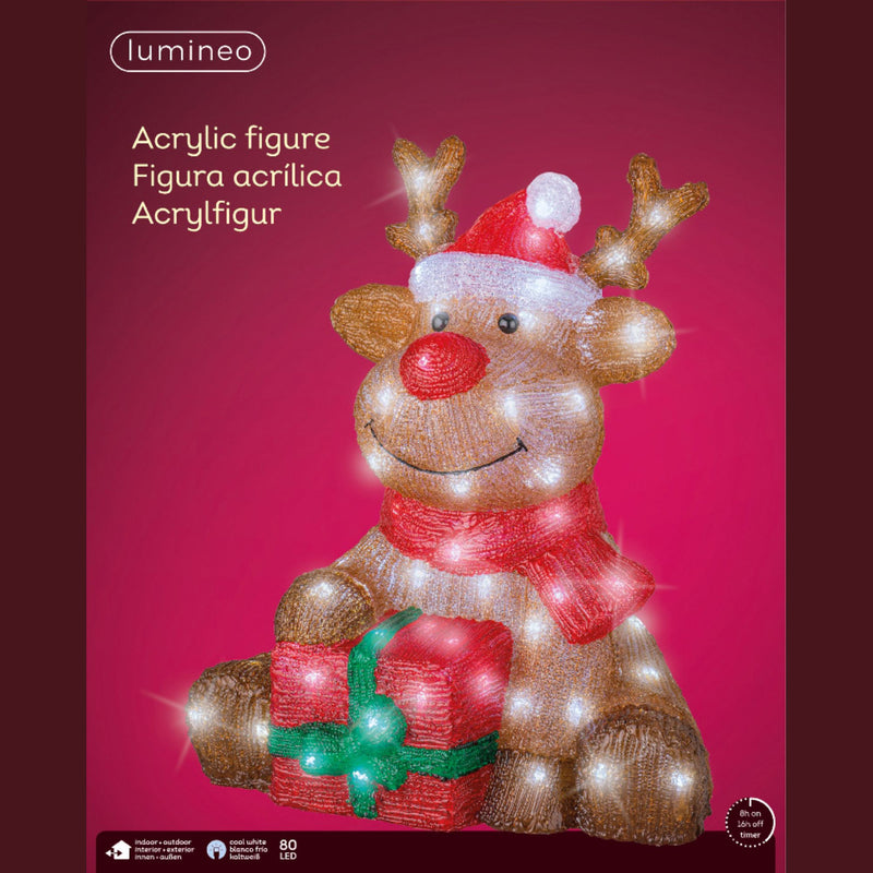 45cm Rudolph the Reindeer with Santa Hat LED Christmas Acrylic