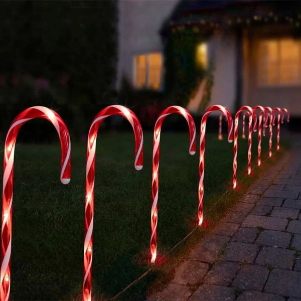 Set of 12 Candy Cane Battery Powered Christmas Pathfinder Stake Lights