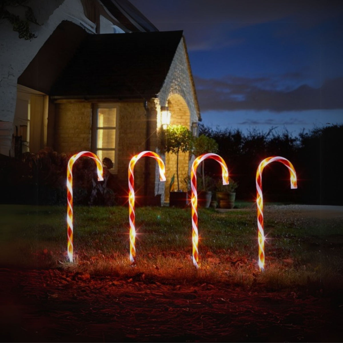 Set of 8 Large Candy Cane Battery Powered Christmas Pathfinder Stake Lights