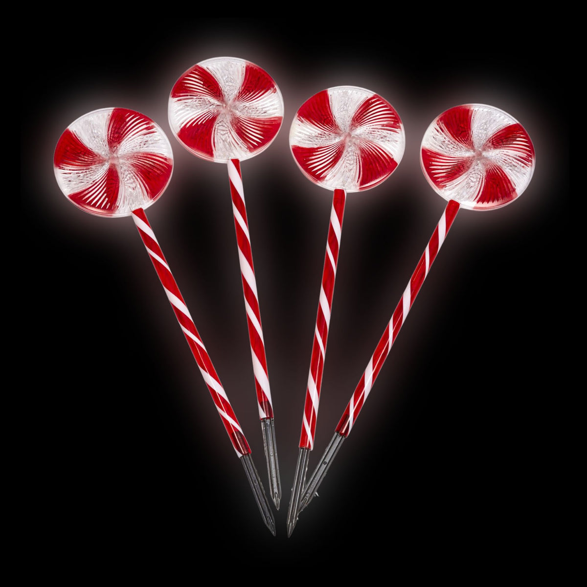 Set of 4 Large Candy Cane Swirls Battery Powered Christmas Pathfinder Stake Lights