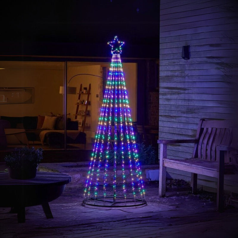 7ft Multi Coloured Twinkling Wire Christmas Tree Cone