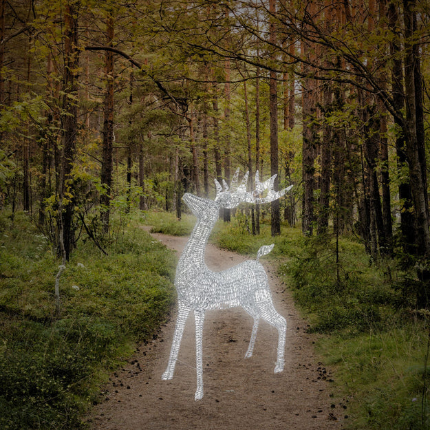 90cm Glitter Twist Silver Twinkling Reindeer Christmas Silhouette