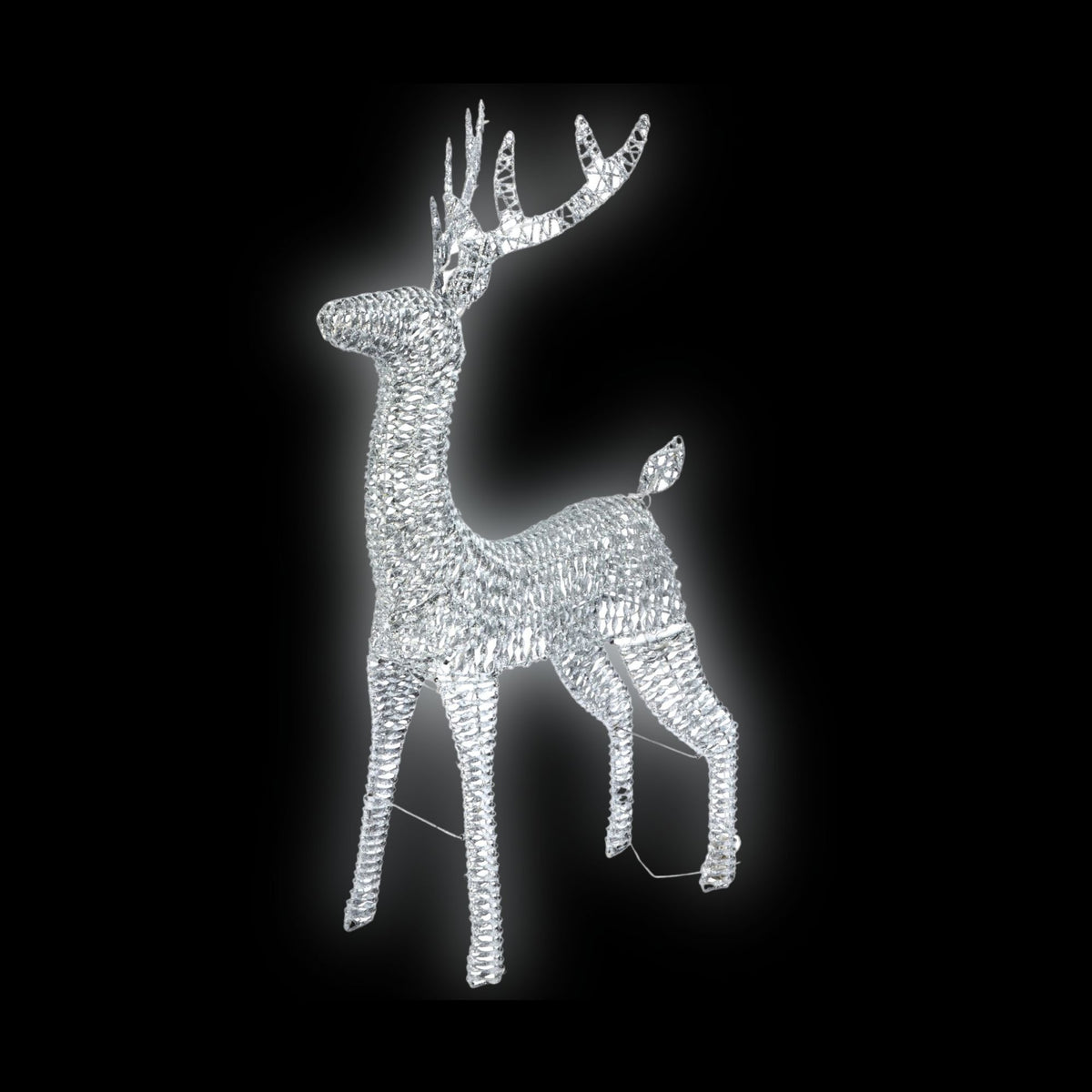 1.2m Glitter Twist Silver Twinkling Reindeer Christmas Silhouette
