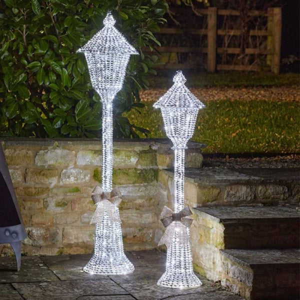 1.5m Glitter Twist Silver Twinkling Lamp Post Christmas Silhouette