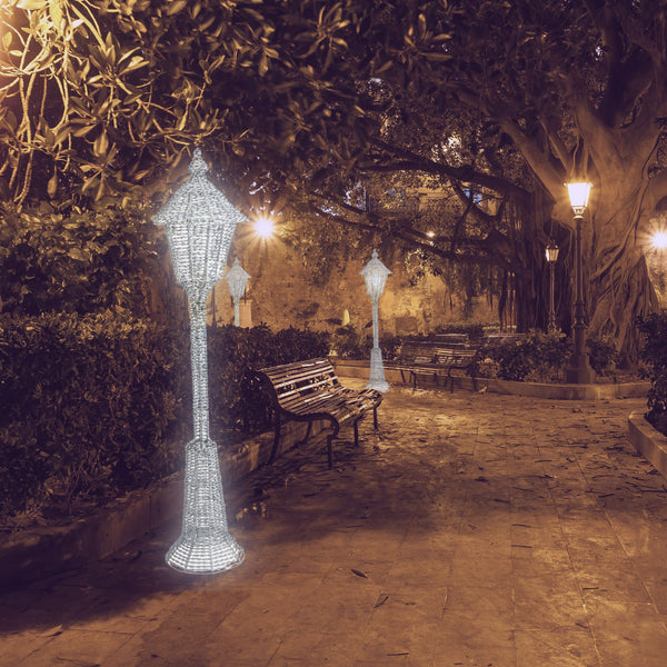 1.5m Glitter Twist Silver Twinkling Lamp Post Christmas Silhouette