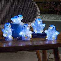 Set of Five Festive Penguins Christmas Acrylic Lights