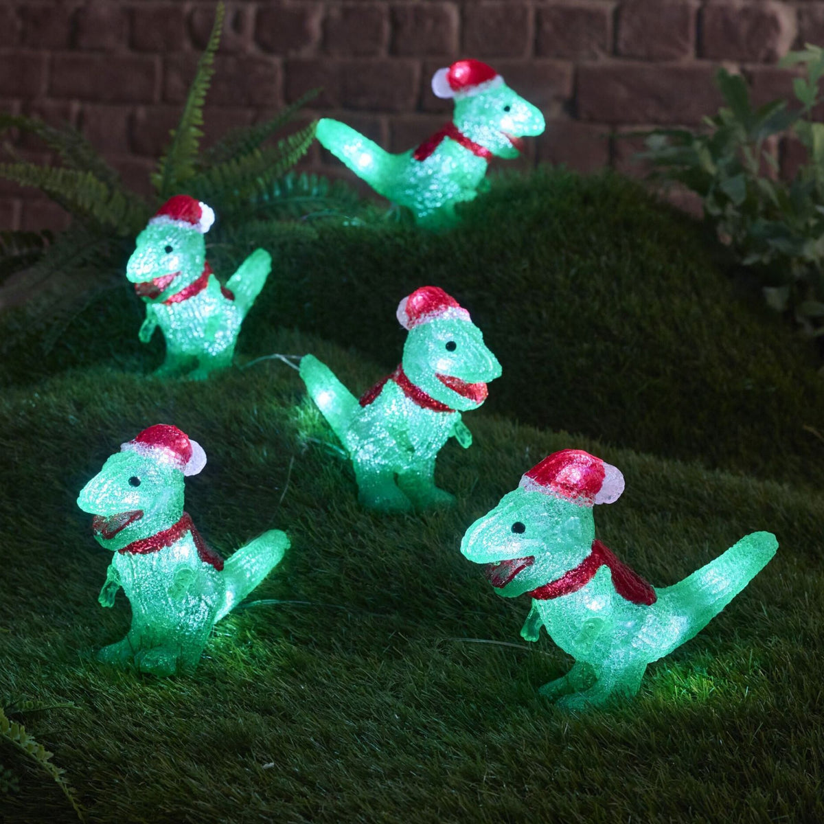 Set of Five Festive Dinosaurs Christmas Acrylic Lights