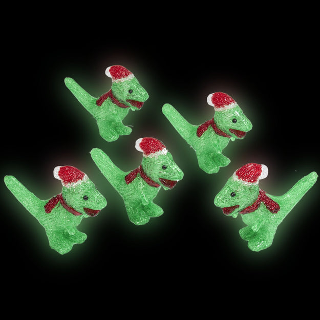 Set of Five Festive Dinosaurs Christmas Acrylic Lights