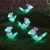 Set of Five Festive Dinosaurs Christmas Acrylic Lights
