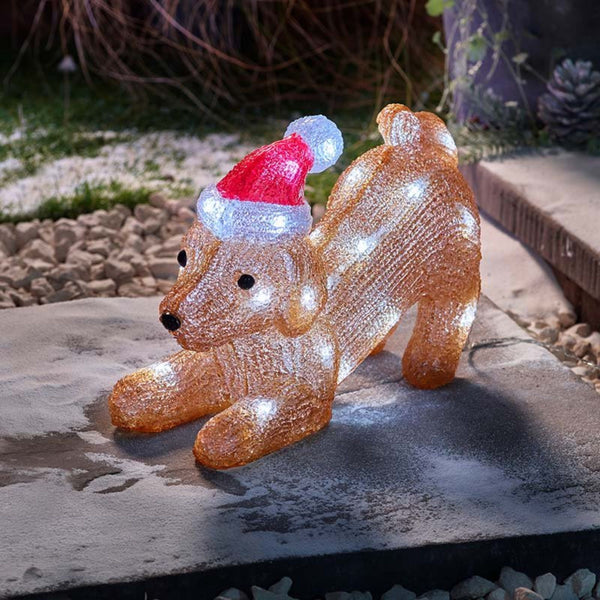 Inlit Acrylic Puppy with Santa Hat