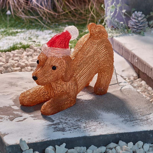 Inlit Acrylic Puppy with Santa Hat